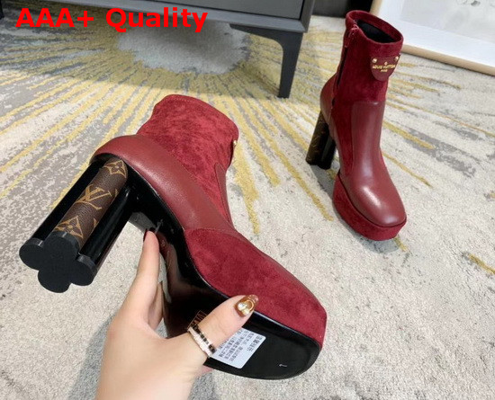 Louis Vuitton Podium Ankle Boot Bordeaux Red Stretch Suede Baby Goat Leather and Smooth Calf Leather Replica