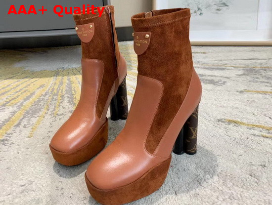 Louis Vuitton Podium Ankle Boot Brown Stretch Suede Baby Goat Leather and Smooth Calf Leather Replica