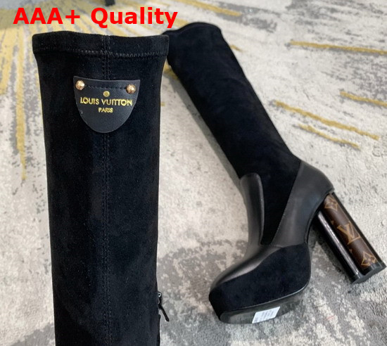 Louis Vuitton Podium Platform High Boot in Black Suede Baby Goat Leather and Monogram Canvas 1A7U7J Replica