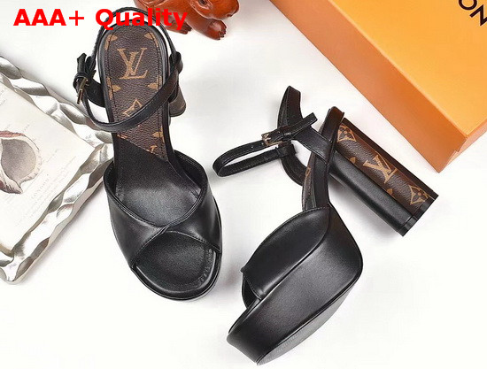 Louis Vuitton Podium Platform Sandal in Black Calf Leather and Patent Monogram Canvas 1A8NZD Replica