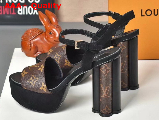 Louis Vuitton Podium Sandal Monogram Canvas and Black Calf Leather Replica