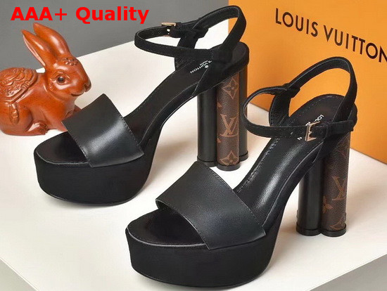 Louis Vuitton Podium Sandal in Black Suede Baby Goat Leather and Monogram Canvas 1A7U6Y Replica