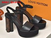 Louis Vuitton Podium Sandal in Black Suede Baby Goat Leather and Monogram Canvas 1A7U6Y Replica