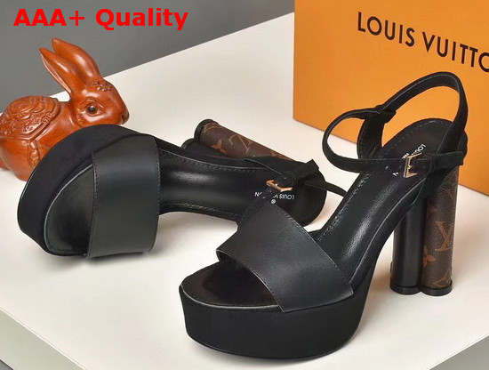 Louis Vuitton Podium Sandal in Black Suede Baby Goat Leather and Monogram Canvas 1A7U6Y Replica