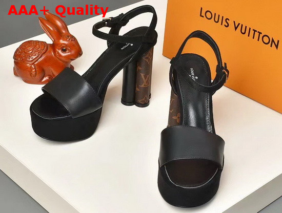 Louis Vuitton Podium Sandal in Black Suede Baby Goat Leather and Monogram Canvas 1A7U6Y Replica