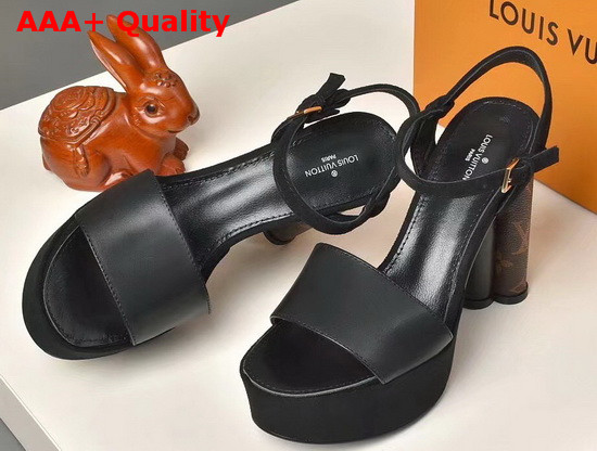 Louis Vuitton Podium Sandal in Black Suede Baby Goat Leather and Monogram Canvas 1A7U6Y Replica