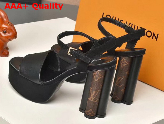 Louis Vuitton Podium Sandal in Black Suede Baby Goat Leather and Monogram Canvas 1A7U6Y Replica