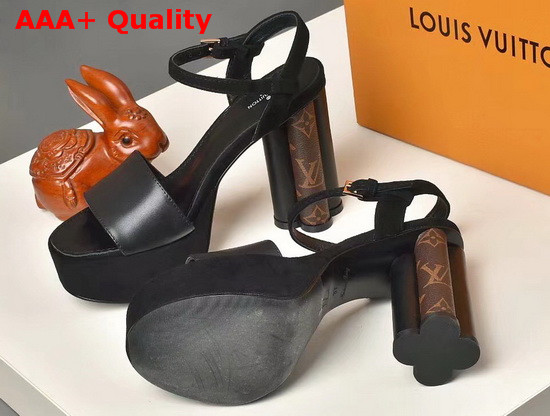 Louis Vuitton Podium Sandal in Black Suede Baby Goat Leather and Monogram Canvas 1A7U6Y Replica