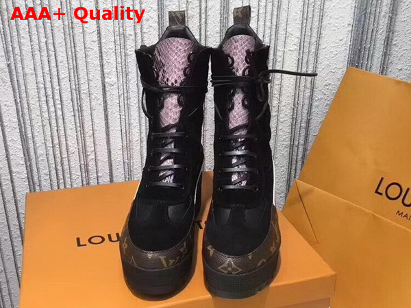 Louis Vuitton Pokerface Platform Desert Boot Black Suede Calf Leather and Pink Python Replica