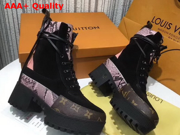 Louis Vuitton Pokerface Platform Desert Boot Black Suede Calf Leather and Pink Python Replica