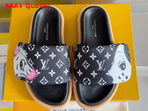 Louis Vuitton Pool Pillow Flat Comfort Mule in Black Monogram Nylon Printed with Cute Animal Characters Replica