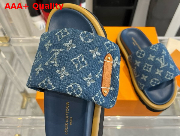 Louis Vuitton Pool Pillow Flat Comfort Mule in Blue Monogram Denim 1ACJVH Replica