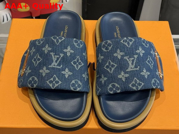 Louis Vuitton Pool Pillow Flat Comfort Mule in Blue Monogram Denim 1ACJVH Replica