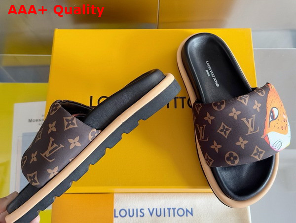 Louis Vuitton Pool Pillow Flat Comfort Mule in Brown Monogram Nylon Printed with Colorful Animal Characters 1AD3AQ Replica