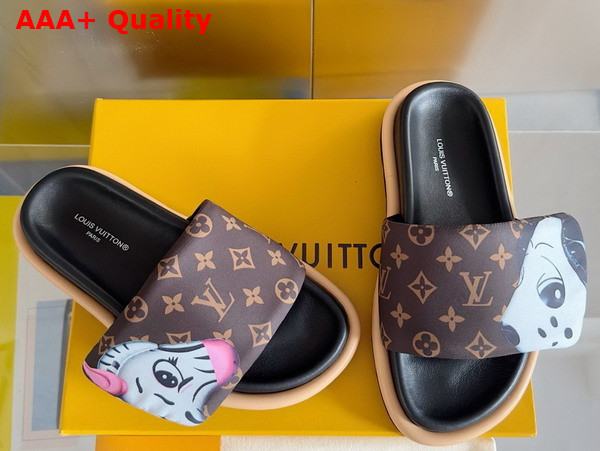 Louis Vuitton Pool Pillow Flat Comfort Mule in Brown Monogram Nylon Printed with Cute Animal Characters 1AD3AZ Replica