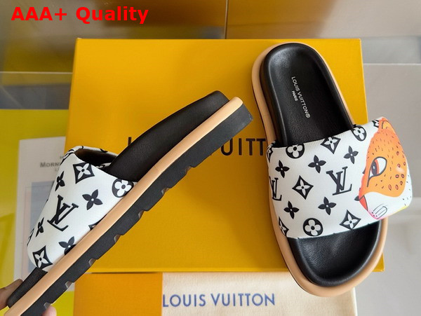 Louis Vuitton Pool Pillow Flat Comfort Mule in White Monogram Nylon Printed with Colorful Animal Characters Replica