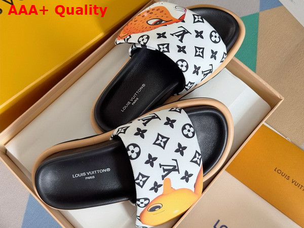 Louis Vuitton Pool Pillow Flat Comfort Mule in White Monogram Nylon Printed with Colorful Animal Characters Replica