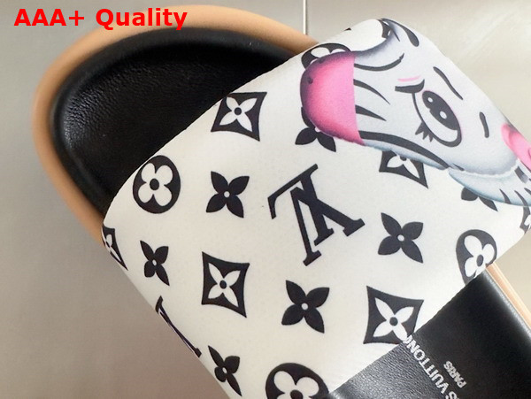 Louis Vuitton Pool Pillow Flat Comfort Mule in White Monogram Nylon Printed with Cute Animal Characters Replica