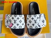 Louis Vuitton Pool Pillow Flat Comfort Mule in White Monogram Nylon Printed with Cute Animal Characters Replica