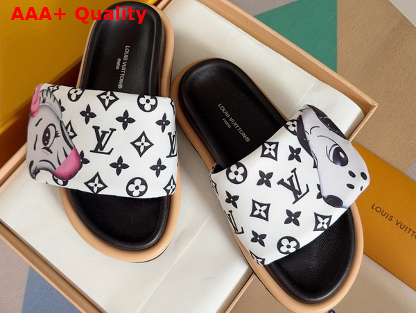 Louis Vuitton Pool Pillow Flat Comfort Mule in White Monogram Nylon Printed with Cute Animal Characters Replica