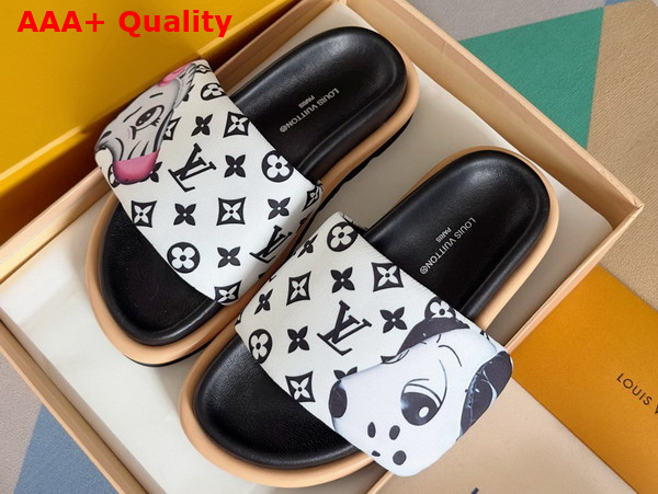 Louis Vuitton Pool Pillow Flat Comfort Mule in White Monogram Nylon Printed with Cute Animal Characters Replica