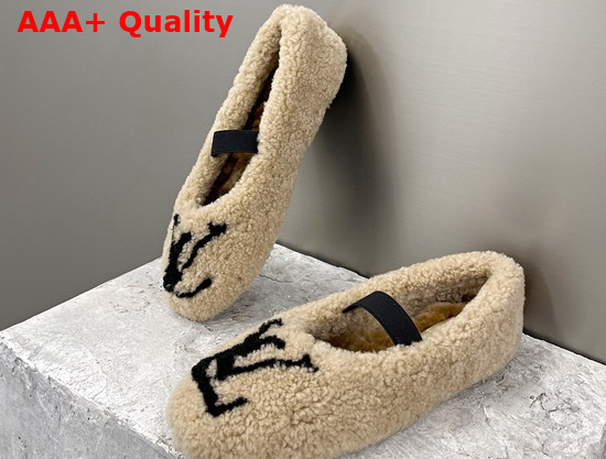 Louis Vuitton Popi Flat Ballerina Beige Shearling 1A9C96 Replica