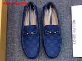 Louis Vuitton Raspail Moccasin Navy Blue Damier Embossed Calfskin Replica