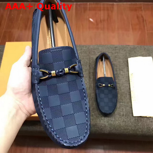 Louis Vuitton Raspail Moccasin Navy Blue Damier Embossed Calfskin Replica