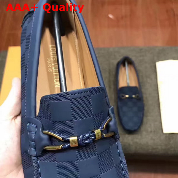 Louis Vuitton Raspail Moccasin Navy Blue Damier Embossed Calfskin Replica