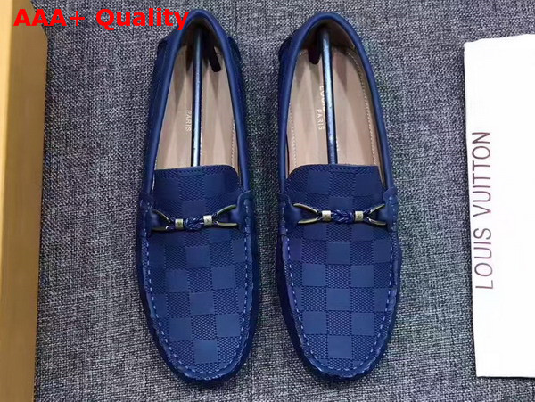 Louis Vuitton Raspail Moccasin Navy Blue Damier Embossed Calfskin Replica