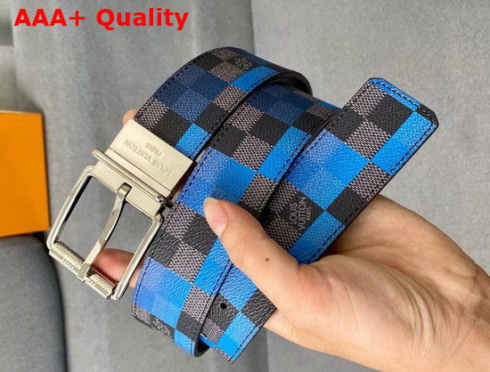 Louis Vuitton Reversible Belt Damier Graphite 3D Canvas and Calf Lather Blue and Black Replica