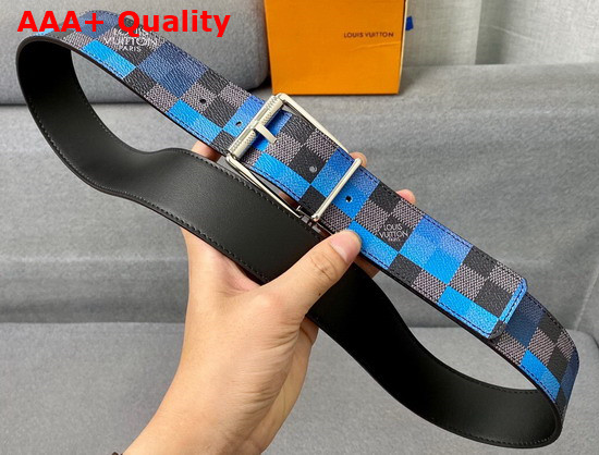 Louis Vuitton Reversible Belt Damier Graphite 3D Canvas and Calf Lather Blue and Black Replica