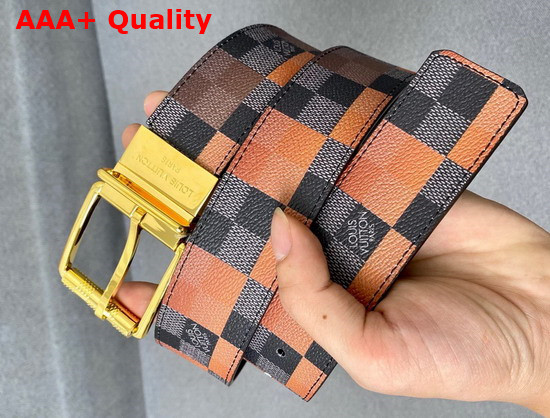 Louis Vuitton Reversible Belt Damier Graphite 3D Canvas and Calf Lather Orange and Black Replica