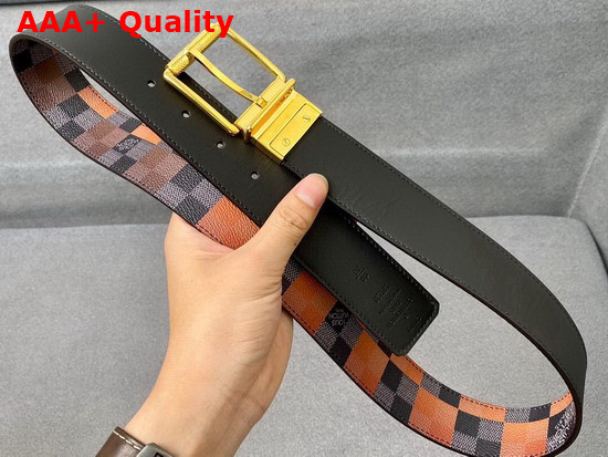 Louis Vuitton Reversible Belt Damier Graphite 3D Canvas and Calf Lather Orange and Black Replica