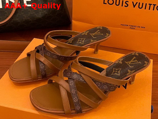 Louis Vuitton Revival Mule Tan Calf Leather and Nano Monogram Canvas Replica