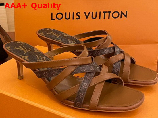 Louis Vuitton Revival Mule Tan Calf Leather and Nano Monogram Canvas Replica