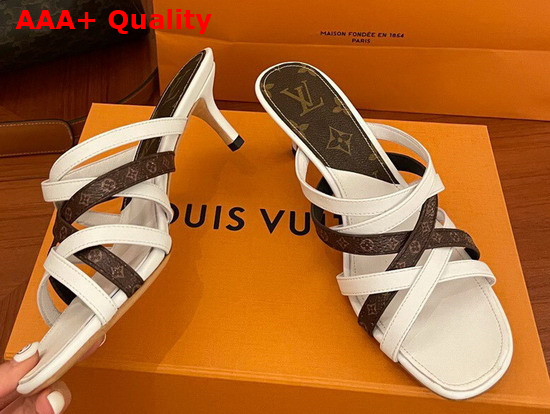 Louis Vuitton Revival Mule White Calf Leather and Nano Monogram Canvas Replica