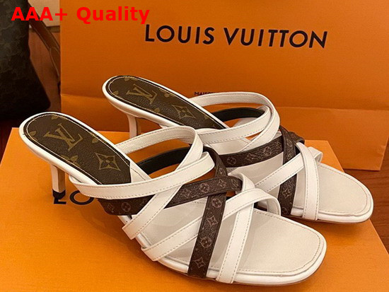 Louis Vuitton Revival Mule White Calf Leather and Nano Monogram Canvas Replica