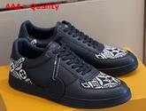 Louis Vuitton Rivoli Sneaker Black Calf Leather and Jacquard Textile Replica