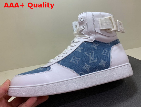 Louis Vuitton Rivoli Sneaker Boot Monogram Denim Louis Vuitton Signature on the Velcro Strap Replica