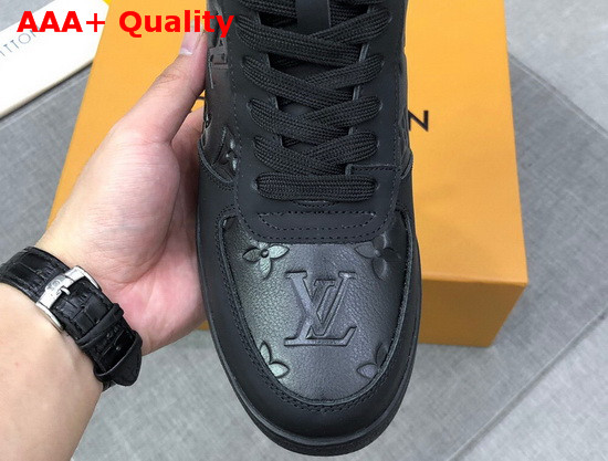 Louis Vuitton Rivoli Sneaker Boot in Black Monogram Embossed Grained Calf Leather and Iridescent Textile on the Back and Sides 1A7S6V Replica