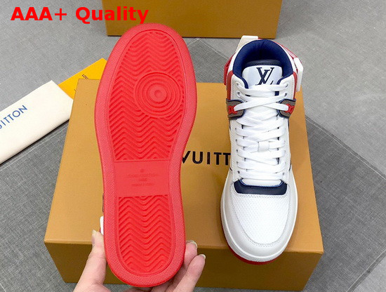 Louis Vuitton Rivoli Sneaker Boot in Supple White Calf Leather with Contrasting Red and Gray Trim 1A5YM6 Replica