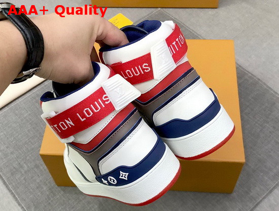 Louis Vuitton Rivoli Sneaker Boot in Supple White Calf Leather with Contrasting Red and Gray Trim 1A5YM6 Replica