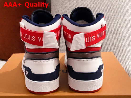 Louis Vuitton Rivoli Sneaker Boot in Supple White Calf Leather with Contrasting Red and Gray Trim for Women Replica