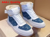 Louis Vuitton Rivoli Sneaker in White Calf Leather and Monogram Denim with Sheepskin Inside Replica