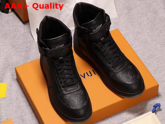 Louis Vuitton Rivoli Trainer Boot in Black Plain Calf Leather and Monogram Canvas Replica