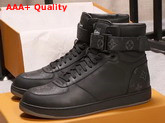 Louis Vuitton Rivoli Trainer Boot in Black Plain Calf Leather and Monogram Canvas Replica