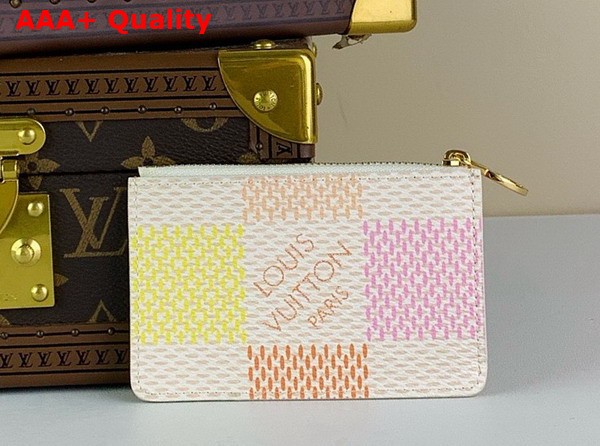 Louis Vuitton Romy Card Holder in Peach Pink Damier Coated Canvas Replica