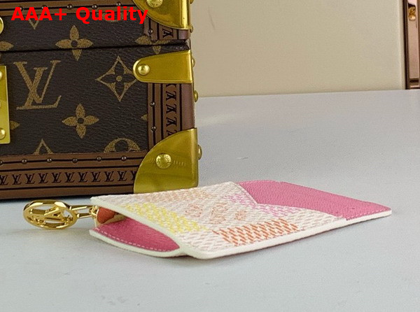 Louis Vuitton Romy Card Holder in Peach Pink Damier Coated Canvas Replica