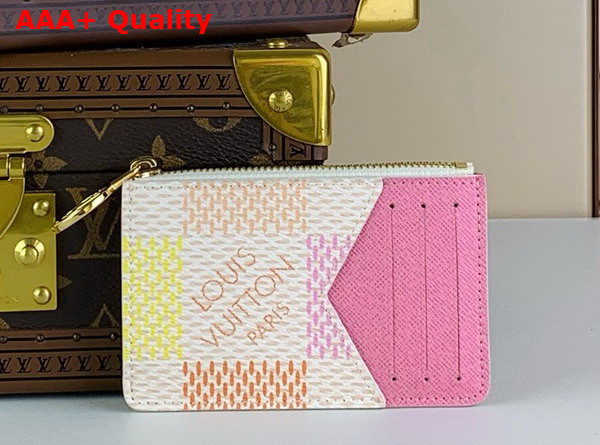 Louis Vuitton Romy Card Holder in Peach Pink Damier Coated Canvas Replica